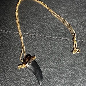 Gold Chain Necklace with Black Faux Horn Pendant